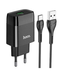 Сетевое зарядное устройство c USB C72Q кабель USB Type C черное QC 3 0 Hoco
