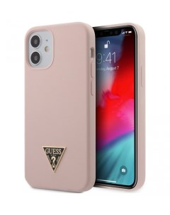 Чехол Guess Liquid Silicone Triangle metal logo iPhone 12 mini Розовый Cg mobile