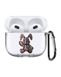 Чехол с карабином для Apple AirPods 3 Bunny Коричневый прозрачный Musthavecase
