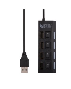 USB 2 0 HUB LP хаб на 4 USB с выключателями на каждый порт черный Liberty project