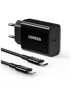 Набор CD137 PD сетевое зарядное устройство и кабель USB C Lightning 1 м черный Ugreen