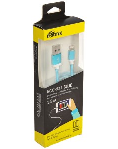 Кабель RCC 321 Lightning 8pin USB blue 1 5м ткан опл мет коннекторы Ritmix