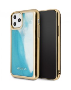 Чехол Guess Liquid glitter Glow in dark sand iPhone 11 Pro Золотой Голубой Cg mobile