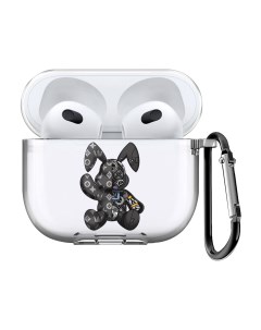 Чехол с карабином для Apple AirPods 3 Bunny Черный прозрачный Musthavecase