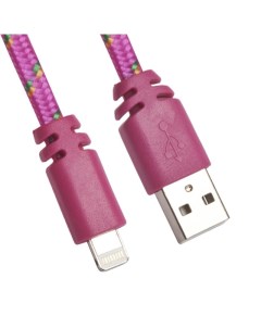 Кабель USB LP для Apple Lightning 8 pin плоская оплетка темно розовый Liberty project