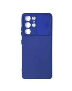 Силиконовый Чехол для Samsung S21 Ultra G998 с задвижкой для камеры синий Case