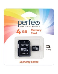 Карта памяти microSD 4GB High Capacity Class 10 economy series Perfeo