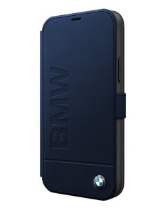 Чехол BMW Signature Genuine leather Logo Booktype iPhone 12 mini Синий Cg mobile