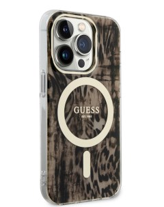 Чехол для iPhone 14 Pro с MagSafe Leopard Brown Gold Guess