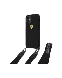 Чехол On Track Liquid silicone Strap metal logo iPhone 12 mini Черный Ferrari