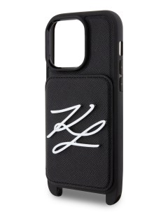 Чехол для iPhone 14 Pro с ремешком и карманом для карты Black Karl lagerfeld