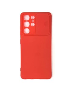 Силиконовый Чехол для Samsung S21 Ultra G998 с задвижкой для камеры красный Case