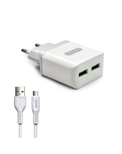 Сетевое зарядное устройство 2 USB 2 4А micro USB 1m Milk Grey White Luxcase
