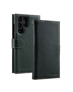 Кожаный чехол книжка Wallet Book Type для Samsung Galaxy S22 Ultra темно зелёный Melkco
