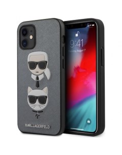 Чехол Karl Lagerfeld Saffiano Karl and Choupette iPhone 12 mini Серебристый Cg mobile