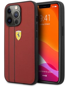 Чехол Genuine leather Debossed with metal logo iPhone 13 Pro Красный Ferrari