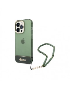 Чехол PC TPU Translucent Electoplated camera Hand Strap iPhone 14 Pro Max Зеленый Guess