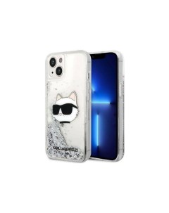 Чехол Liquid glitter NFT Choupette head iPhone 14 Plus Серебристый Karl lagerfeld