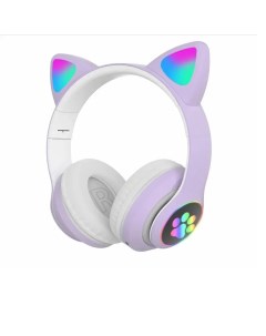 Беспроводные наушники AKS 28 Bluetooth со светящимися кошачьими ушами фиолет Qvatra