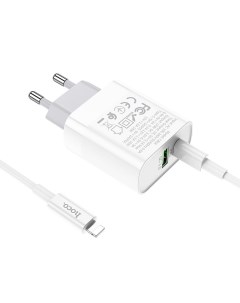 Сетевое зарядное устройство c USB C80A Type C Lightning белое Hoco