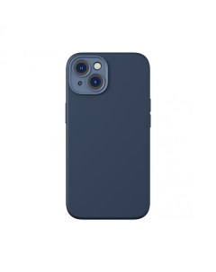Чехол Liquid Silica Gel Magnetic case Tempered glass для iPhone 14 Plus Синий Baseus