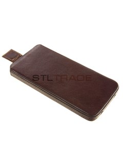 Кожаный чехол с язычком для iPhone 5 коричневый в коробке Vip box