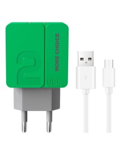 Сетевое зарядное устройство 2USB 2 4A для micro USB NC46m 1м Green More choice