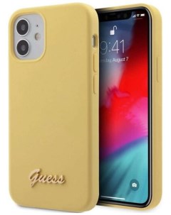 Чехол Guess Liquid Silicone Gold metal Logo Hard для iPhone 12 mini Желтый Cg mobile
