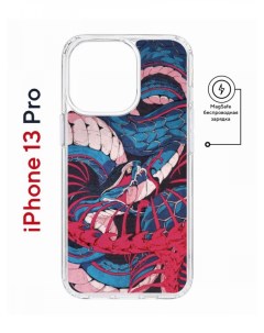 Чехол на iPhone 13 Pro MagSafe Kruche Print Японская змея противоударный с магнитом