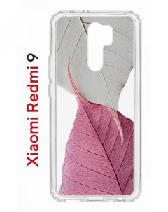 Чехол на Redmi 9 Kruche Print Pink and white противоударный бампер с защитой камеры