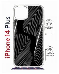 Чехол на iPhone 14 Plus MagSafe с принтом Kruche Print Line black с магнитом со шнурком