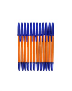 Набор ручек шариковых 12 штук стержень 0 7 мм синий корпус оранжевый с синим колпачком Calligrata