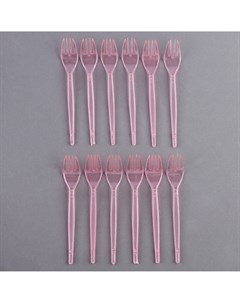 Вилки пластиковые в наборе 12 шт цвет розовый Страна карнавалия