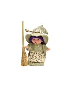 Пупс мини Ведьмочка с фиолетовыми волосами в бежевом платье и шляпе 18 см Lamagik s.l.