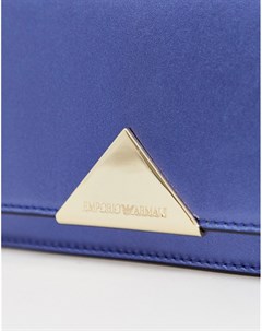 Темно синяя кожаная сумка с ремешком цепочкой Emporio armani