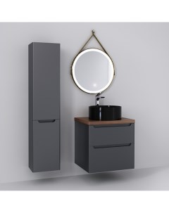Комплект мебели серый матовый 60 см со столешницей бук темный раковина черный глянец Wood Jorno