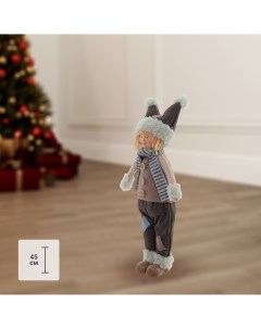 Новогодняя мягкая игрушка Мальчик в бежево коричневом костюме микс h 45 см Без бренда