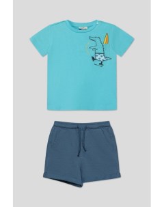 Хлопковый комплект из футболки и шорт с принтом Fagottino