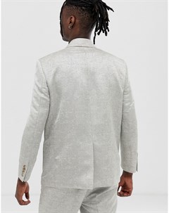 Серебристый двубортный жаккардовый пиджак свободного кроя Asos design