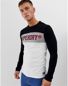 Черный лонгслив в стиле колор блок с аппликацией Superdry