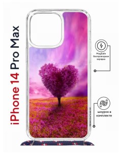 Чехол на iPhone 14 Pro Max MagSafe Kruche Print Pink heart с магнитом со шнурком