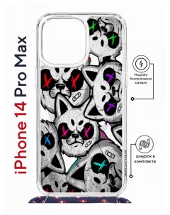 Чехол на iPhone 14 Pro Max MagSafe Kruche Print Angry Cats с магнитом со шнурком