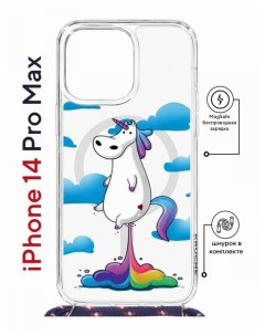 Чехол на iPhone 14 Pro Max MagSafe Kruche Print Flying Unicorn с магнитом со шнурком