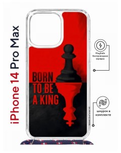 Чехол на iPhone 14 Pro Max MagSafe Kruche Print Born to be a King с магнитом со шнурком