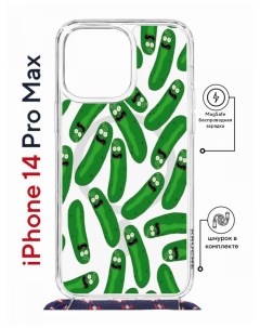 Чехол на iPhone 14 Pro Max MagSafe Kruche Print Огурчик Рик с магнитом со шнурком