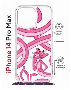 Чехол на iPhone 14 Pro Max MagSafe Kruche Print Розовая Пантера с магнитом со шнурком