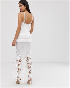 Белое кружевное платье миди премиум класса с асимметричным краем True decadence tall