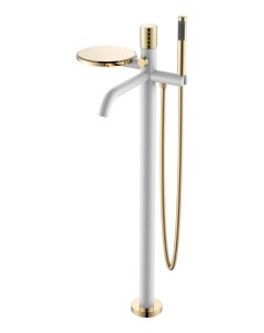 Напольный смеситель для ванны с душем Stick 129 WG белый с золотой ручкой white diamond gold Boheme