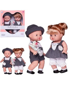Пупс кукла Junfa Baby Ardana 2шт Мальчик в серых шортах и девочка в сером платье 32см Junfa toys