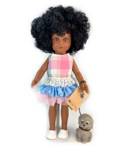 Кукла Нина темнокожая кудрявая в летнем платье с собачкой 33 см 33115 Lamagik